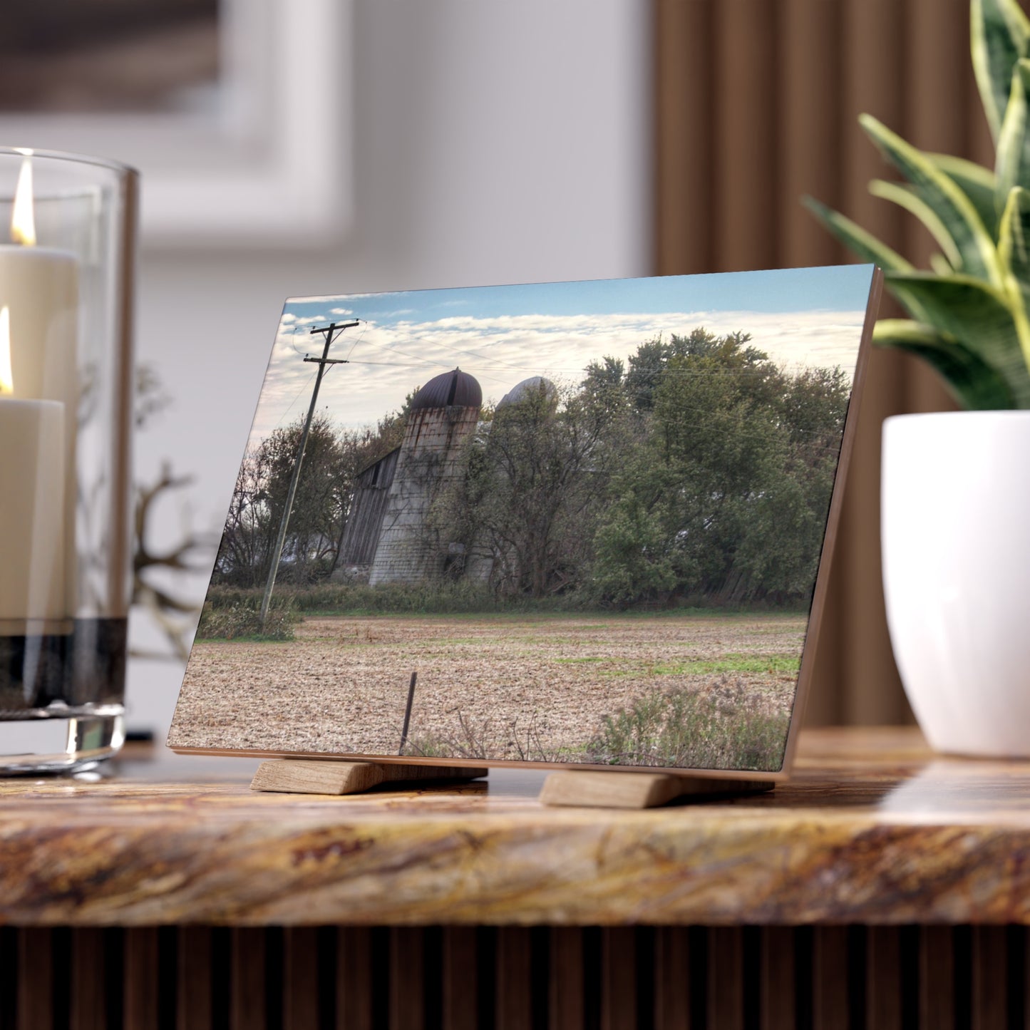 U R There Photography Burnside Road Grey I Rustic Farmhouse Decorative Ceramic Tile