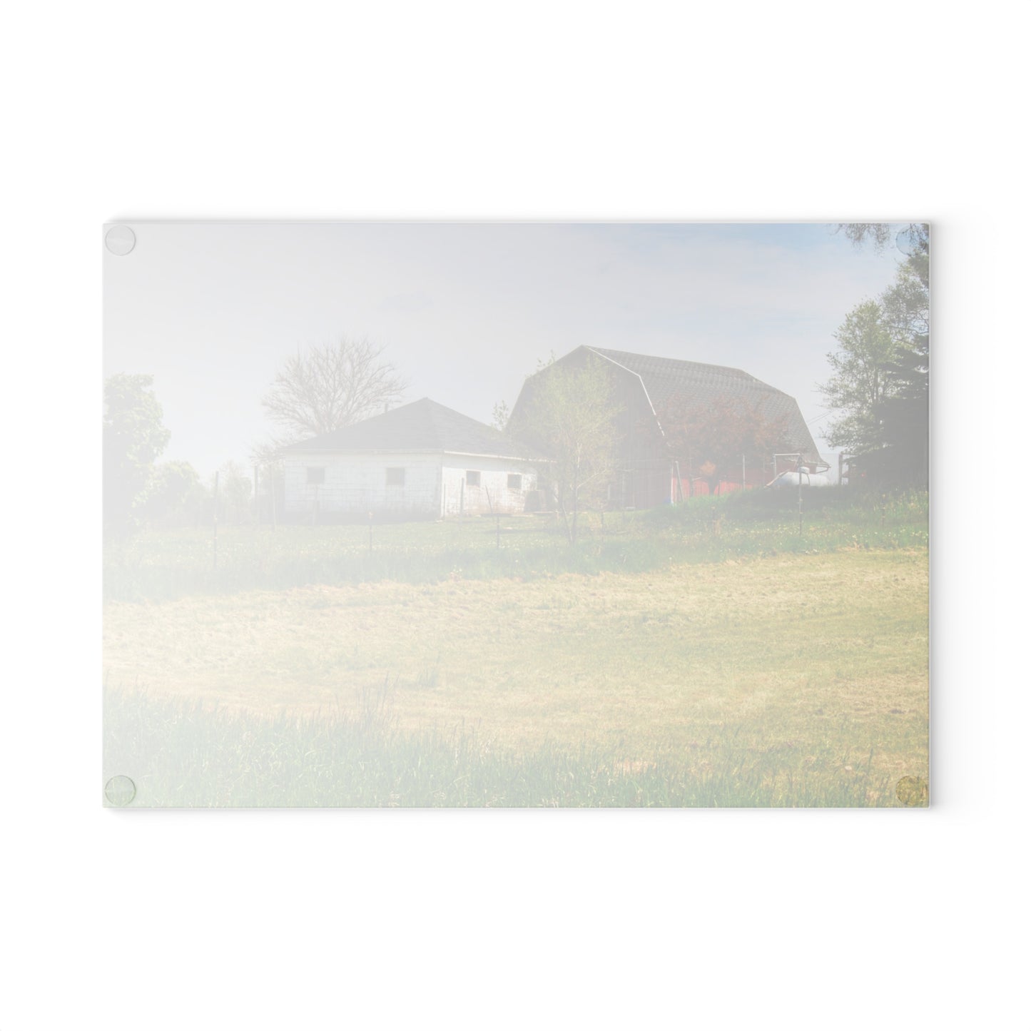 U R There Photography Colwood Hidden Red and Little White Rustic Farmhouse Tempered-Glass Cutting Board