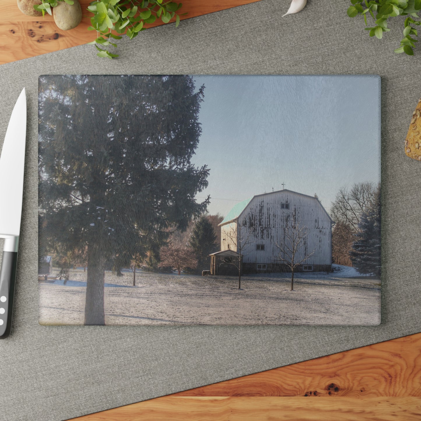 U R There Photography Washburn White Rustic Farmhouse Tempered-Glass Cutting Board