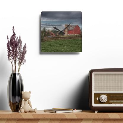 U R There Photography Clear Lake Road Red Rustic Farmhouse Acrylic Analog Wall Clock