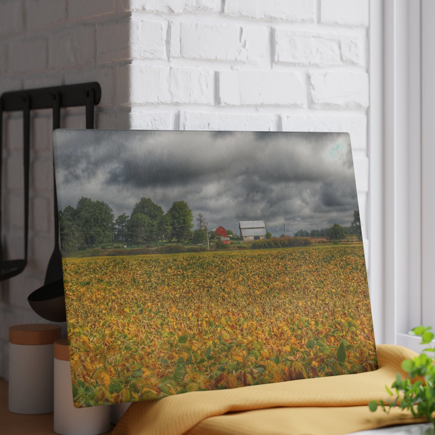 U R There Photography Golden Fields Farm Rustic Farmhouse Tempered-Glass Cutting Board