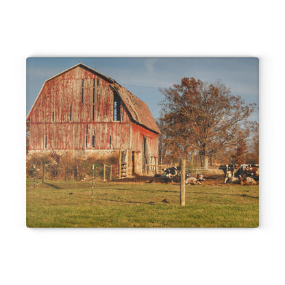 U R There Photography Marathon Road Red Rustic Farmhouse Tempered-Glass Cutting Board 8"x 11"
