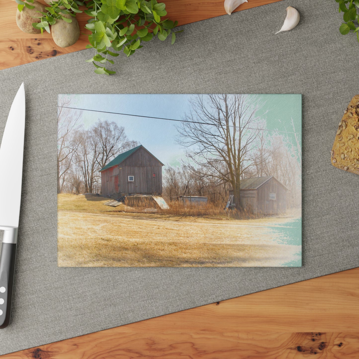 U R There Photography Klam Road Hillside Greys Rustic Farmhouse Tempered-Glass Cutting Board
