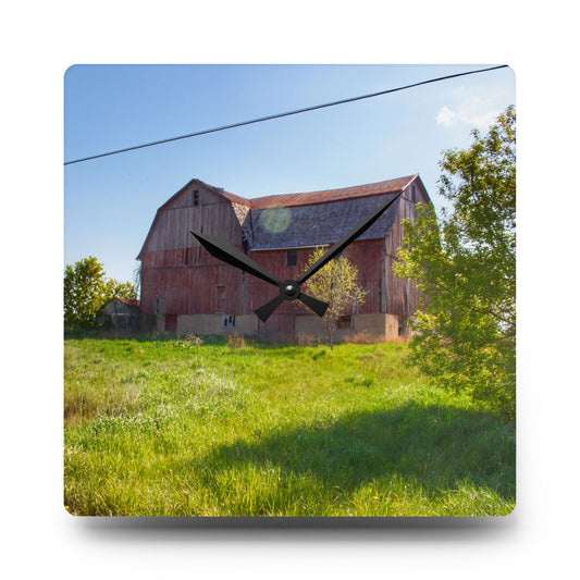 Leslie Road Red I Rustic Farmhouse Acrylic Analog Wall Clock 10.75'' × 10.75'' (Square)