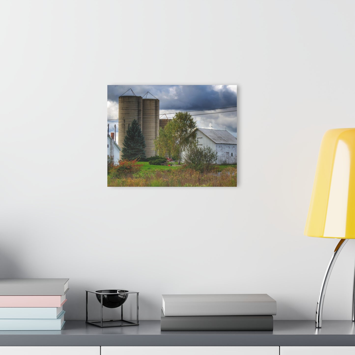 U R There Photography Baldwin White and Silos Rustic Farmhouse Acrylic Wall Print