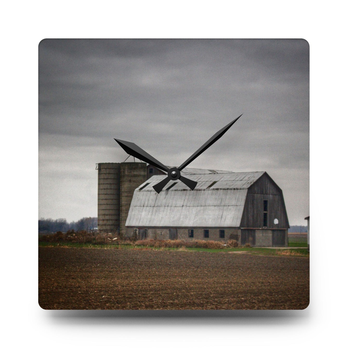 U R There Photography North Gates Road Old Grey II Rustic Farmhouse Acrylic Analog Wall Clock