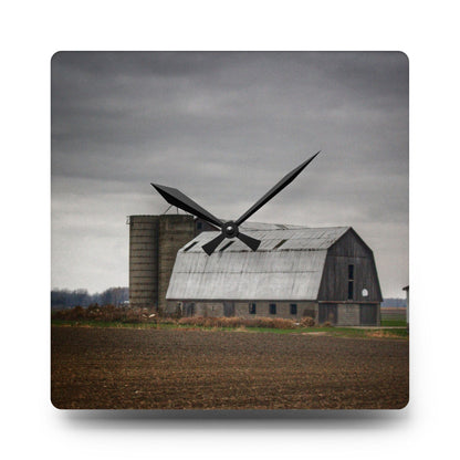 U R There Photography North Gates Road Old Grey II Rustic Farmhouse Acrylic Analog Wall Clock