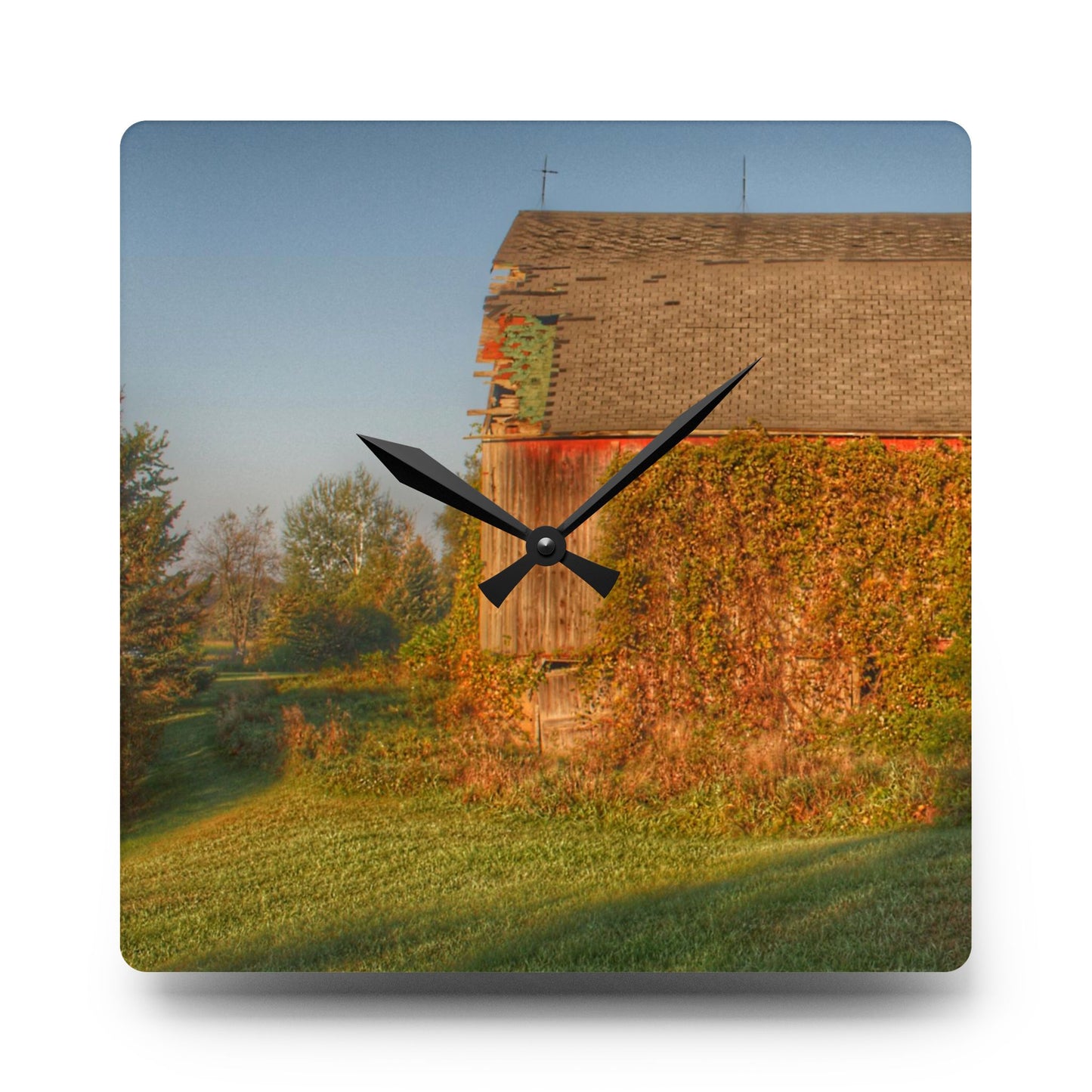 U R There Photography Bearanger Road Red Rustic Farmhouse Acrylic Analog Wall Clock