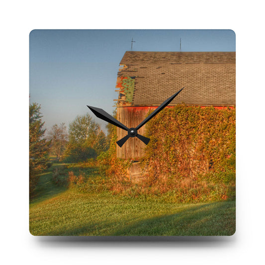 Bearanger Road Red Rustic Farmhouse Acrylic Analog Wall Clock 10.75'' × 10.75'' (Square)