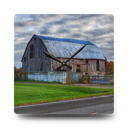 U R There Photography Marlette Road Haybarn Rustic Farmhouse Acrylic Analog Wall Clock