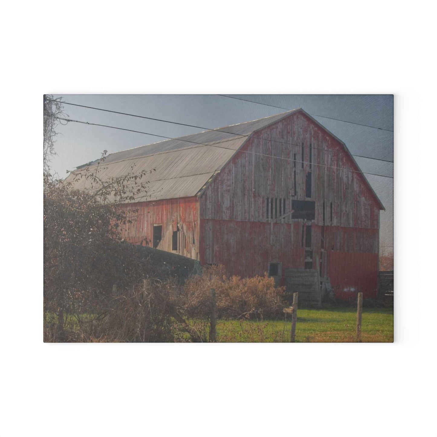 U R There Photography Dodge Road Red I Rustic Farmhouse Tempered-Glass Cutting Board