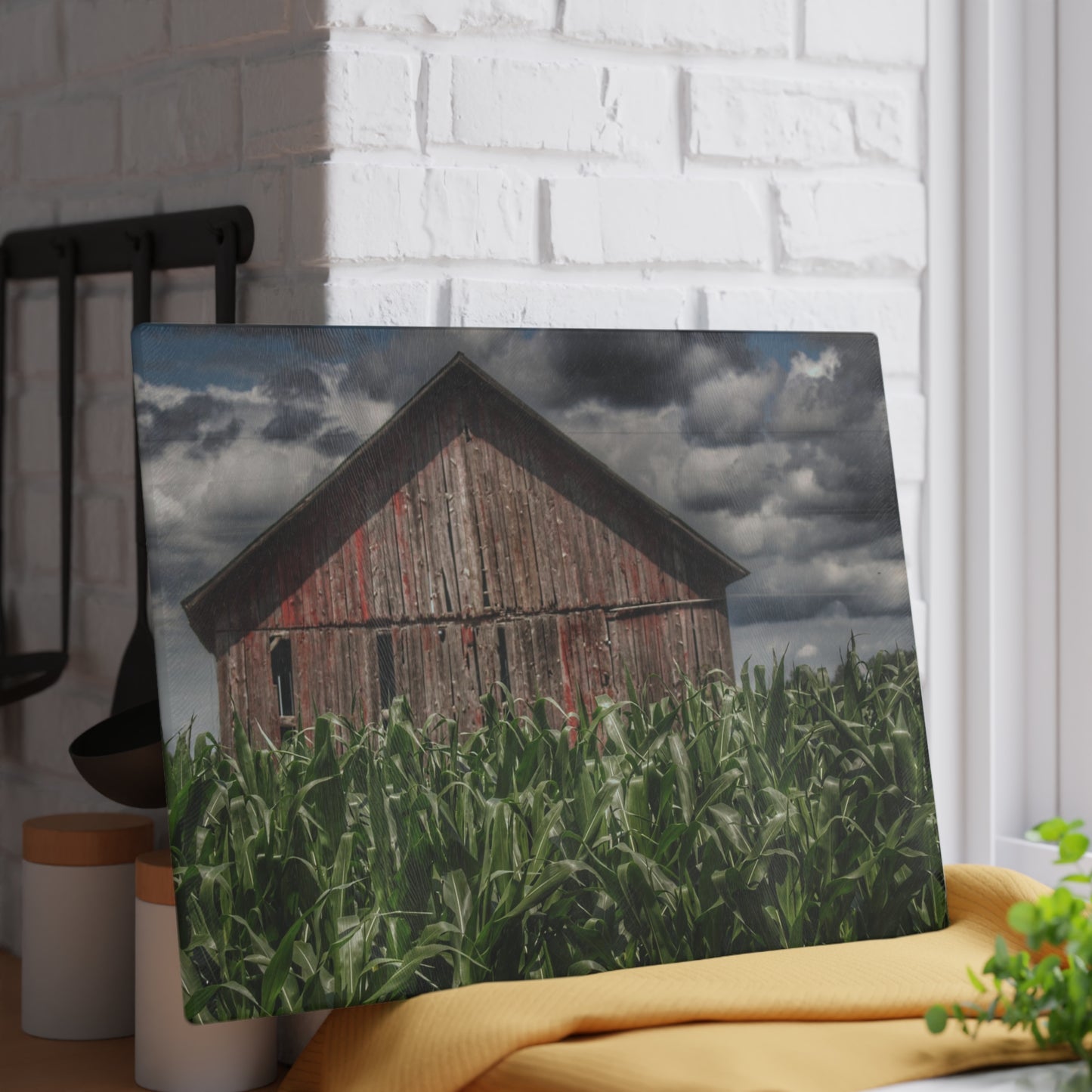 Barn Boutique Rustic Tempered-Glass Cutting Board| Above the July Corn