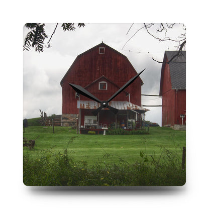U R There Photography Bishop Road Reds II Rustic Farmhouse Acrylic Analog Wall Clock