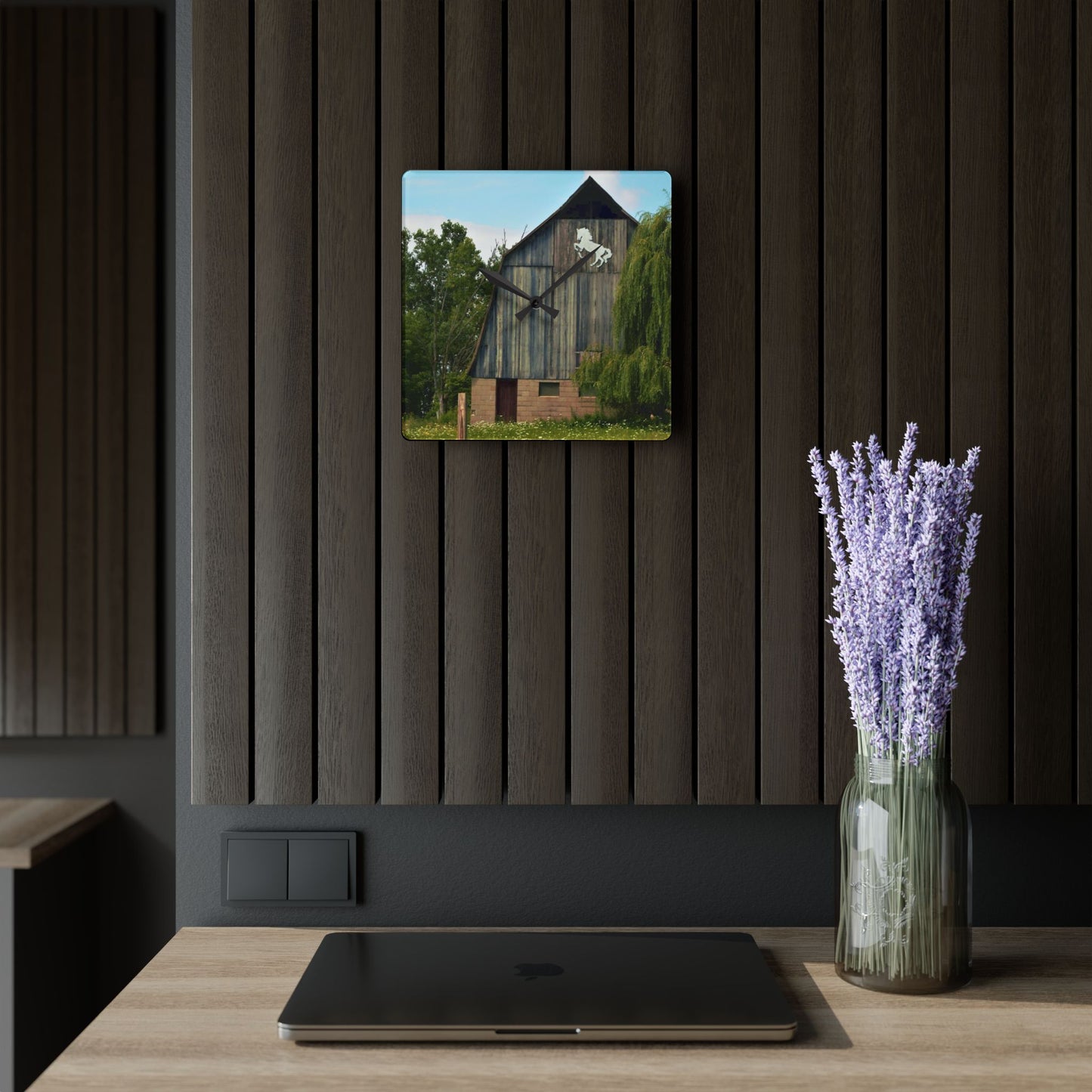 U R There Photography Hassler Lake Horse Barn Rustic Farmhouse Acrylic Analog Wall Clock