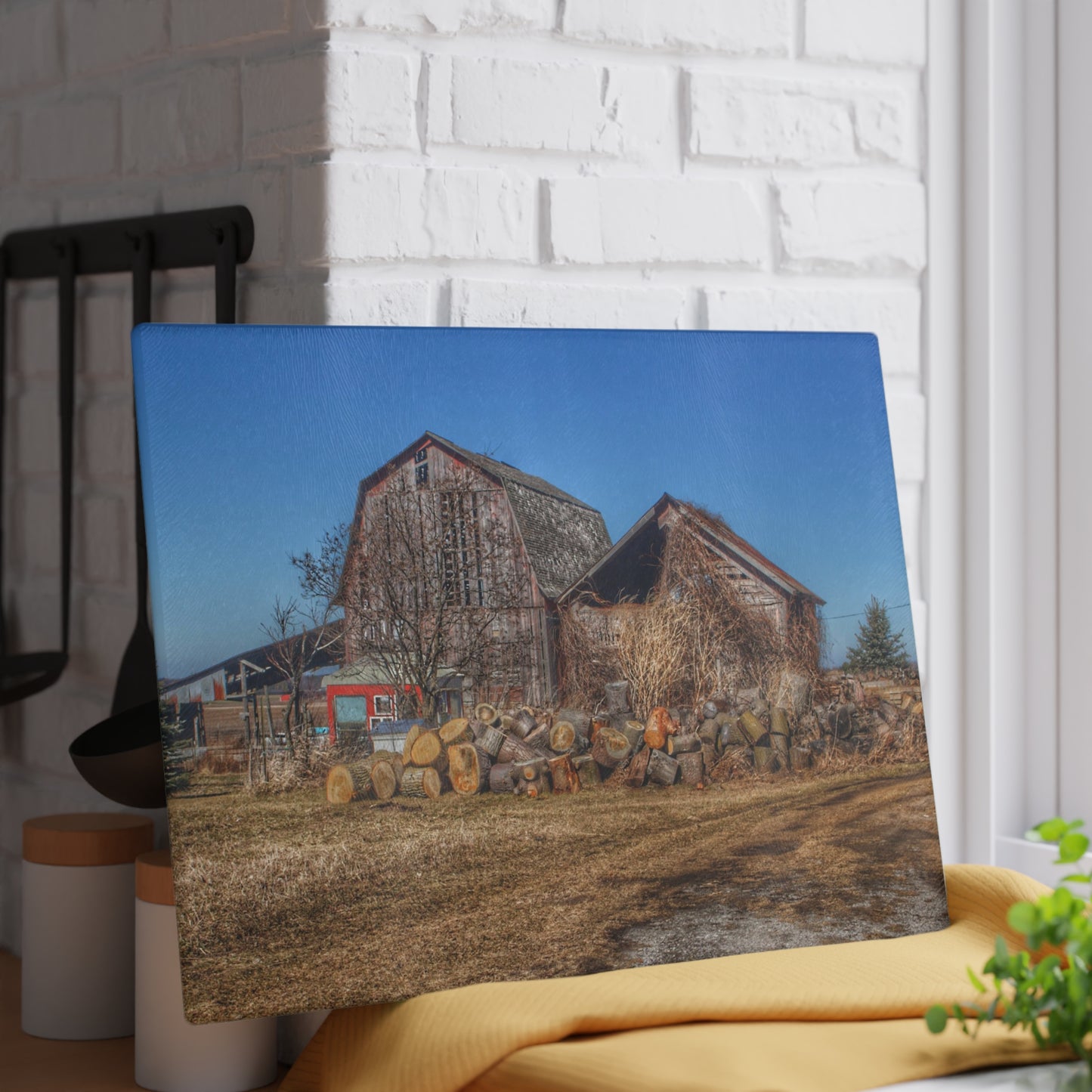 U R There Photography Dutcher Road Grey Rustic Farmhouse Tempered-Glass Cutting Board