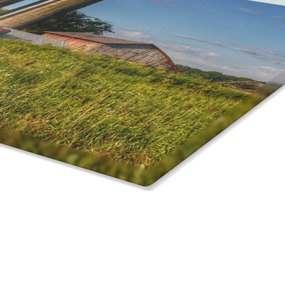 U R There Photography Morrish Road Silos II Rustic Farmhouse Tempered-Glass Cutting Board