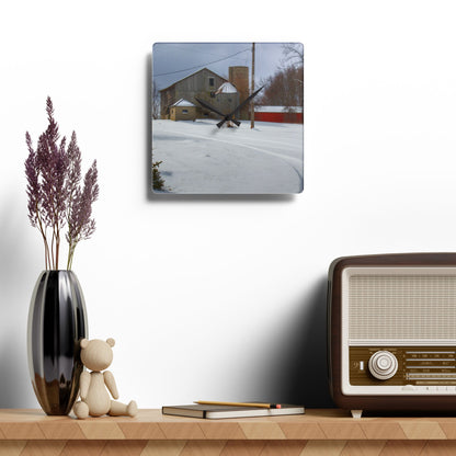 U R There Photography Hilltop Grey and Silo Rustic Farmhouse Acrylic Analog Wall Clock