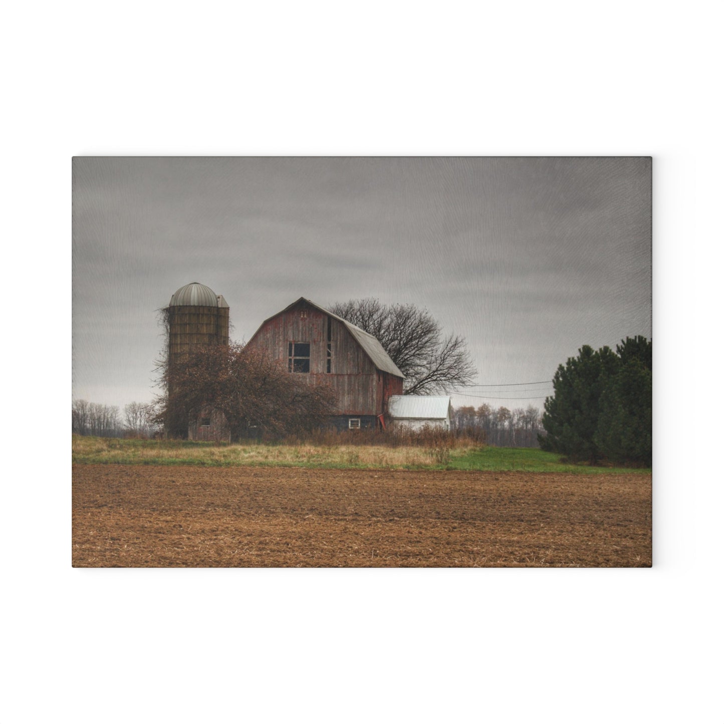 U R There Photography Reinelt Road Red Rustic Farmhouse Tempered-Glass Cutting Board 8"x 11"