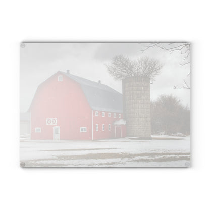 U R There Photography Hollow Corners Red Tree Silo Rustic Farmhouse Tempered-Glass Cutting Board
