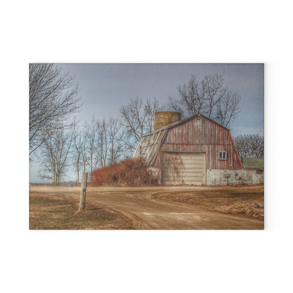 U R There Photography Maple Valley Road Red I Rustic Farmhouse Tempered-Glass Cutting Board