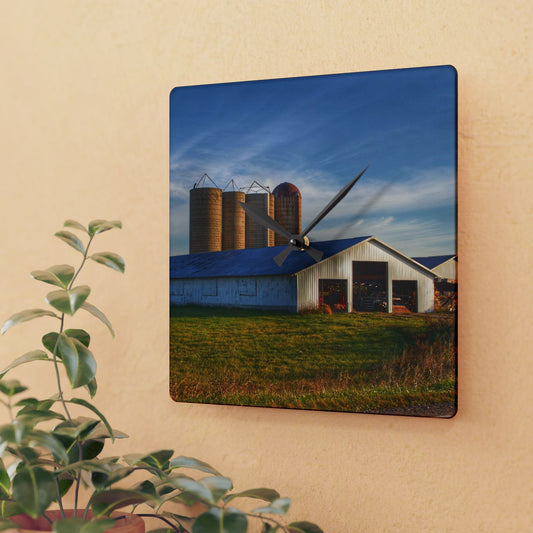 Rustic Farmhouse Wall Clock featuring Peck White and Silos