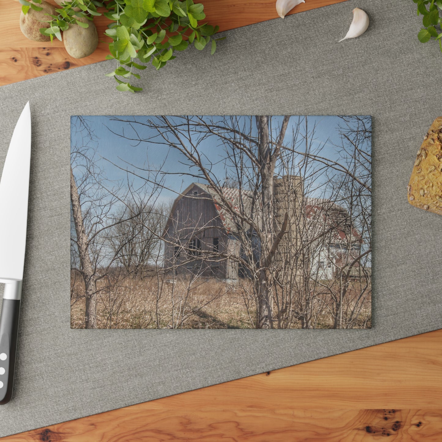 U R There Photography Hill Road Hidden Grey I Rustic Farmhouse Tempered-Glass Cutting Board