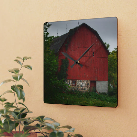 U R There Photography Brown Road Hidden Red I Rustic Farmhouse Acrylic Analog Wall Clock