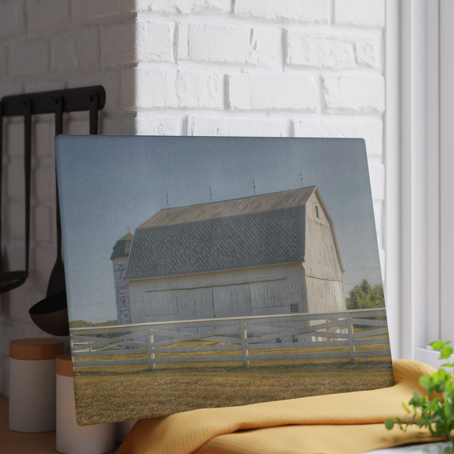 U R There Photography Belsay Road White Rustic Farmhouse Tempered-Glass Cutting Board