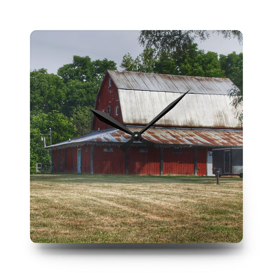 West Hurd Road Red Rustic Farmhouse Acrylic Analog Wall Clock 10.75'' × 10.75'' (Square)