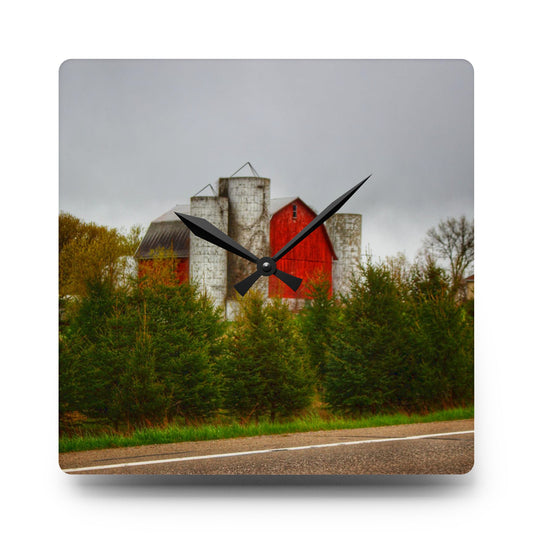 Castle Corner Red II Rustic Farmhouse Acrylic Analog Wall Clock 10.75'' × 10.75'' (Square)