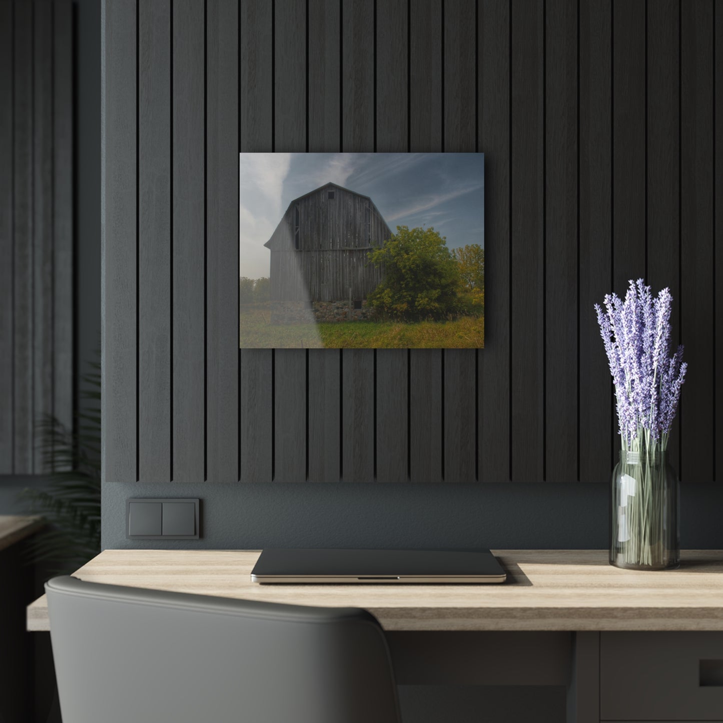 U R There Photography Cat Lake Grey I Rustic Farmhouse Acrylic Wall Print