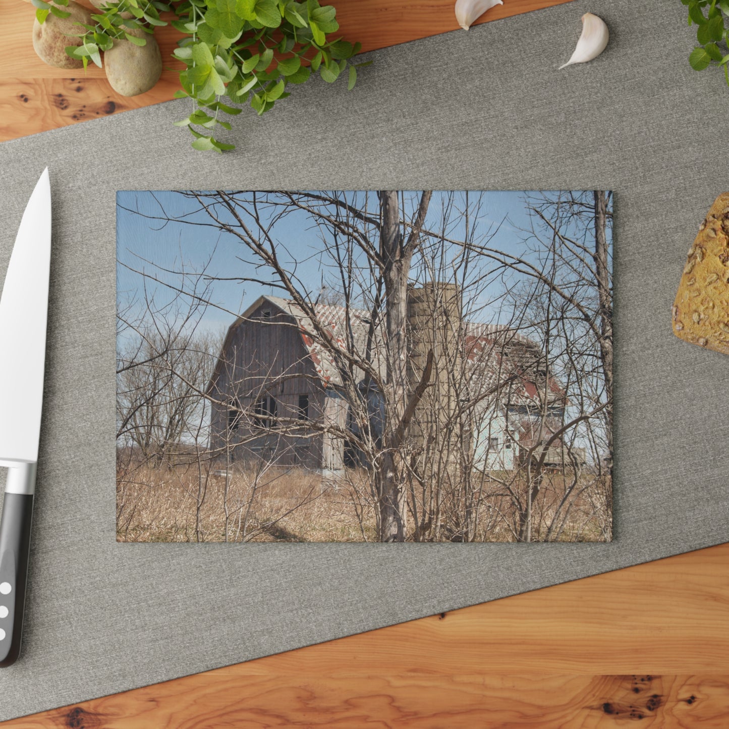 U R There Photography Hill Road Hidden Grey III Rustic Farmhouse Tempered-Glass Cutting Board