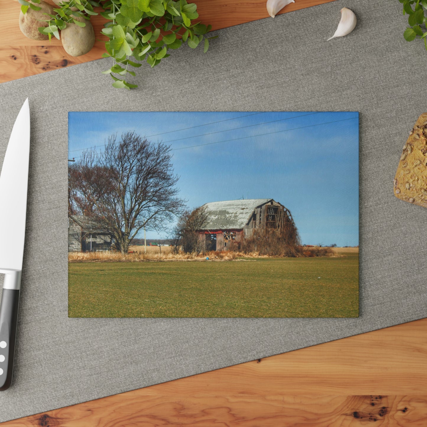 U R There Photography Bay City - Forestville Forgotten Grey Rustic Farmhouse Tempered-Glass Cutting Board