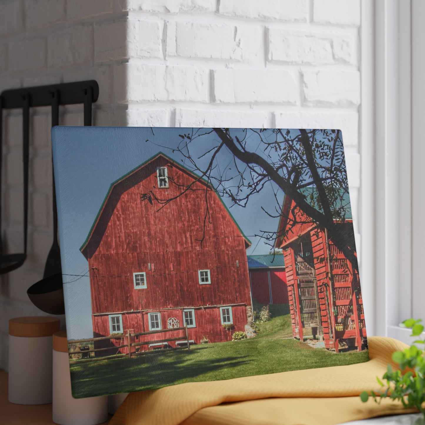 Barn Boutique Rustic Tempered-Glass Cutting Board| Gardner Road Red II