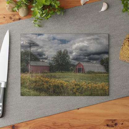 U R There Photography Pinstripe Barn and Buddy II Rustic Farmhouse Tempered-Glass Cutting Board