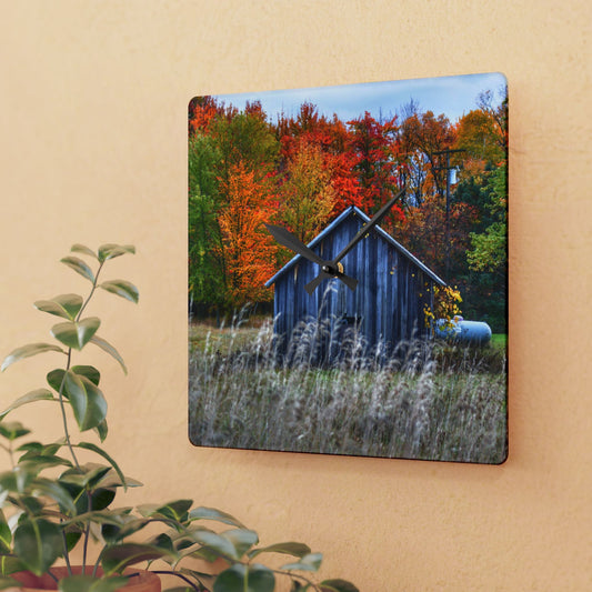 U R There Photography Beyond Church Road Little Grey Rustic Farmhouse Acrylic Analog Wall Clock