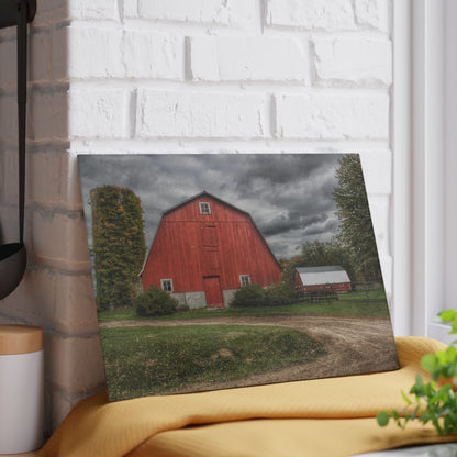 Barn Boutique Rustic Tempered-Glass Cutting Board| Horton Road Red and Silo I