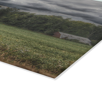 U R There Photography Weyer Road Red and Quonset Rustic Farmhouse Tempered-Glass Cutting Board