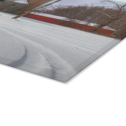 U R There Photography Hilltop Grey and Silo Rustic Farmhouse Tempered-Glass Cutting Board