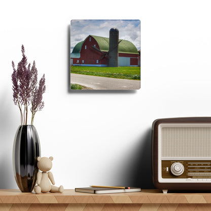 U R There Photography Rescue Road Red Rustic Farmhouse Acrylic Analog Wall Clock
