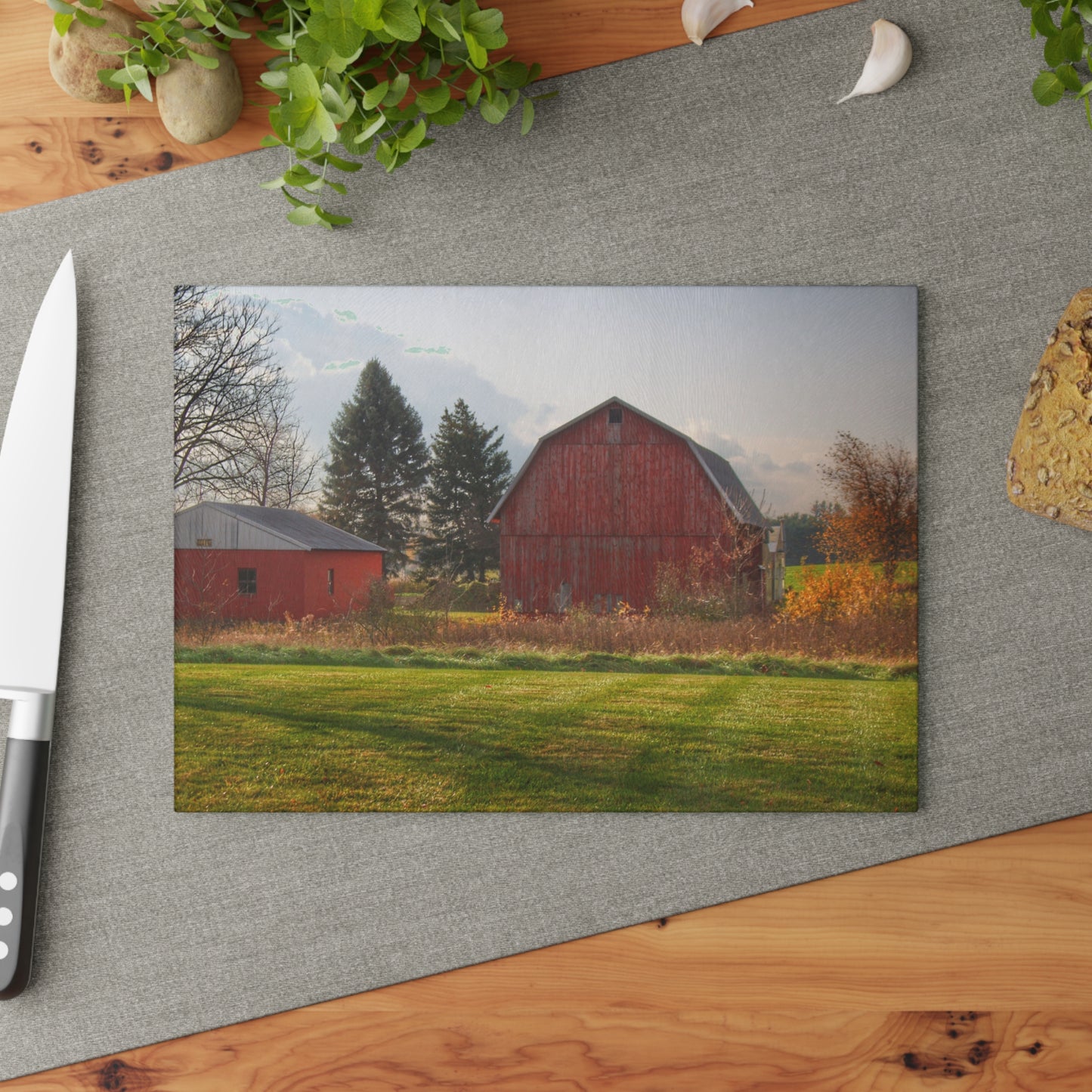U R There Photography Invitational Drive Red Rustic Farmhouse Tempered-Glass Cutting Board