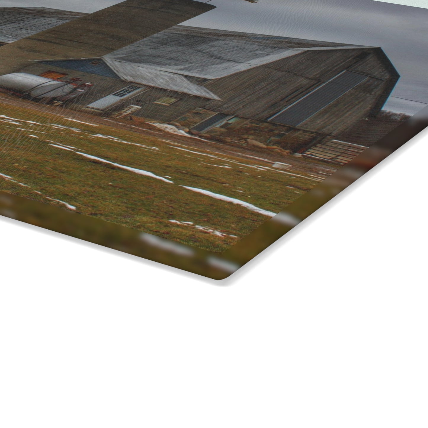 U R There Photography Chapman Road Grey I Rustic Farmhouse Tempered-Glass Cutting Board
