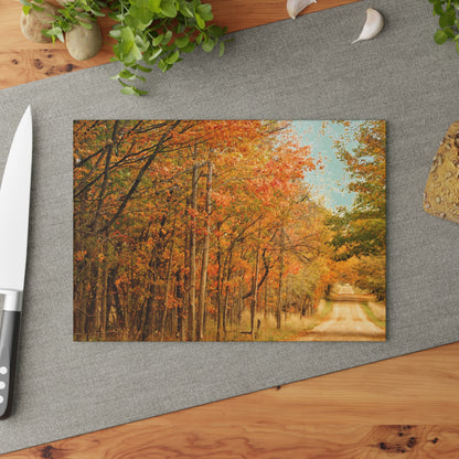 U R There Photography Fall on Murphy Lake II Rustic Farmhouse Tempered-Glass Cutting Board