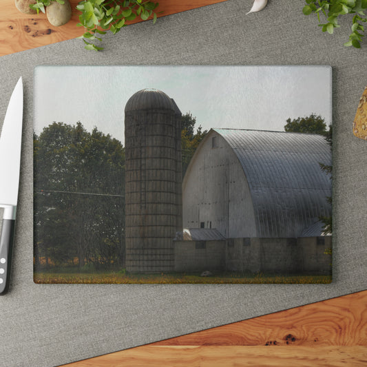 U R There Photography Grey Quonset Barn Rustic Farmhouse Tempered-Glass Cutting Board