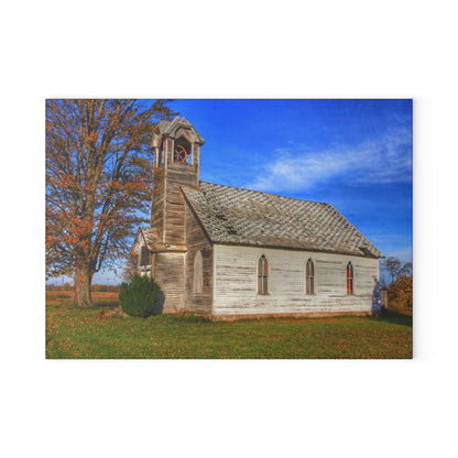 U R There Photography Schoolhouse of Marlette Road I Rustic Farmhouse Tempered-Glass Cutting Board