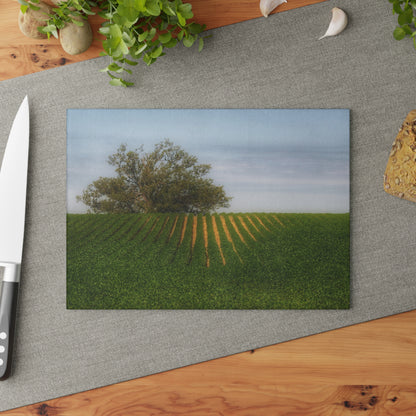U R There Photography Tree Overlooking Farm Field Rustic Farmhouse Tempered-Glass Cutting Board