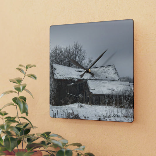 U R There Photography Grey Shacks of Mayville Rustic Farmhouse Acrylic Analog Wall Clock