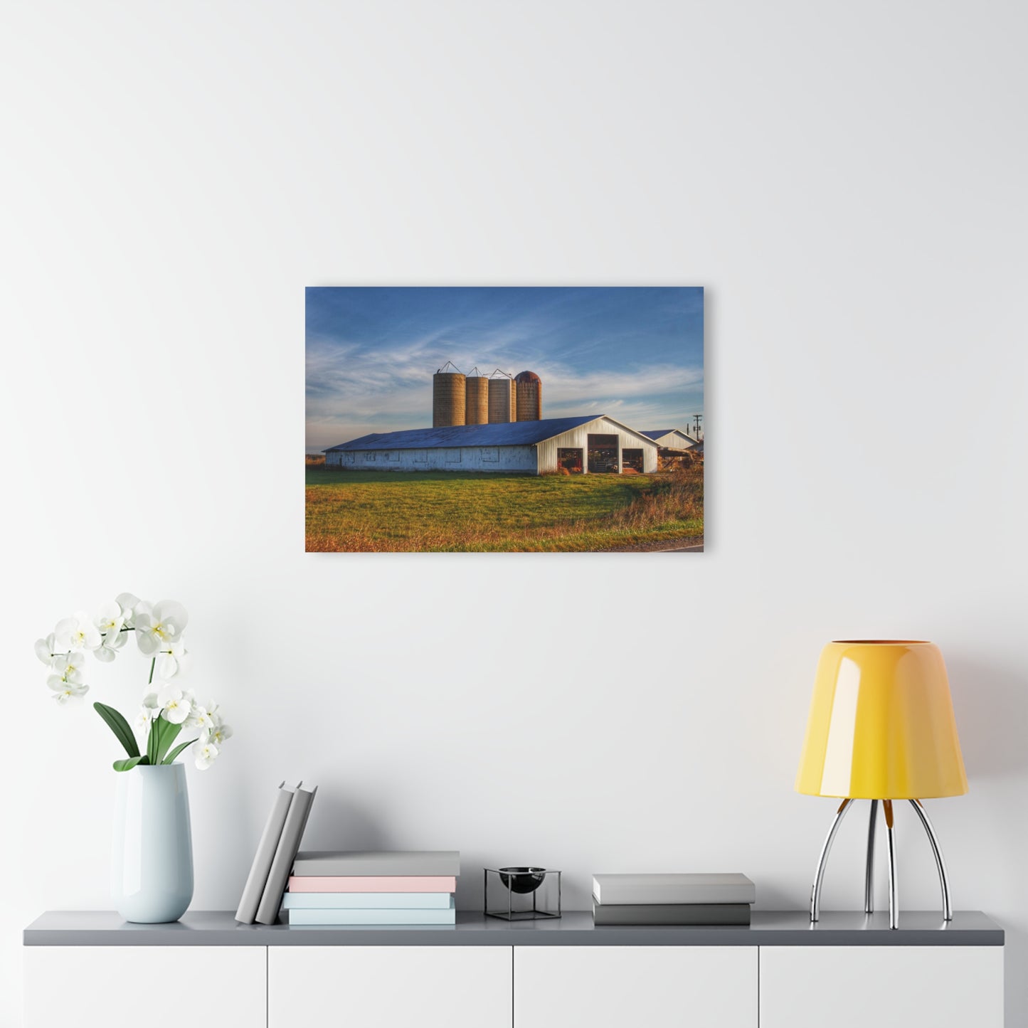 U R There Photography Peck White and Silos Rustic Farmhouse Acrylic Wall Print