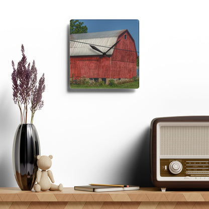 U R There Photography Belsay Road Red Rustic Farmhouse Acrylic Analog Wall Clock