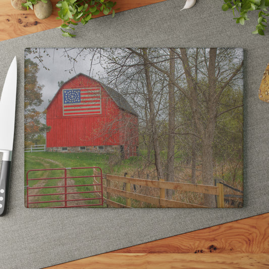 U R There Photography Patriot Red Rustic Farmhouse Tempered-Glass Cutting Board
